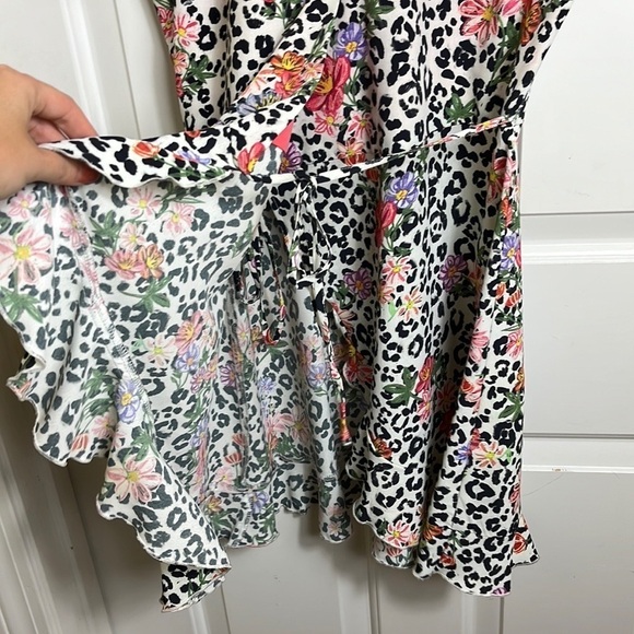 Zara Cheetah Floral Wrap Mini Dress 90s Y2K Size XS - Picture 8 of 11
